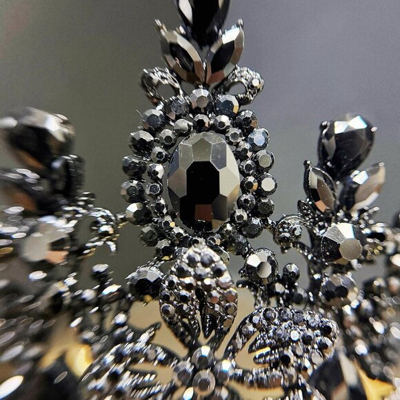 Black Crystal Tiara, Bridal Flower Tiara, Wedding Headpiece, Gothic Black Crown main image 7